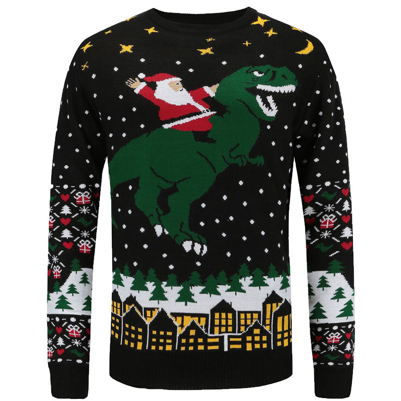 Kerstman In De Ruimte Op Vliegende T-Rex Foute Kersttrui