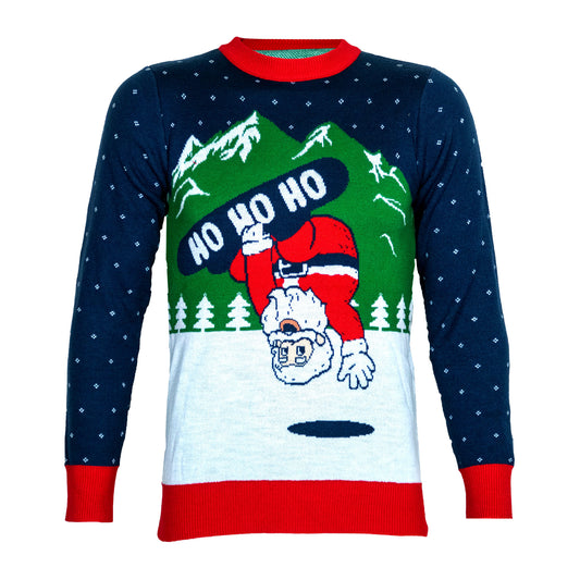 Pull de Noël moche du Père Noël en snowboard